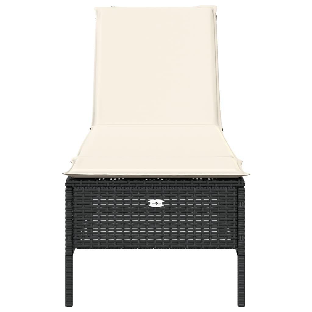 Black Sun Lounger with Cushion Poly Rattan