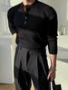Men's Long-Sleeve Striped Knitted Polo Shirt - Autumn Muscle Fit