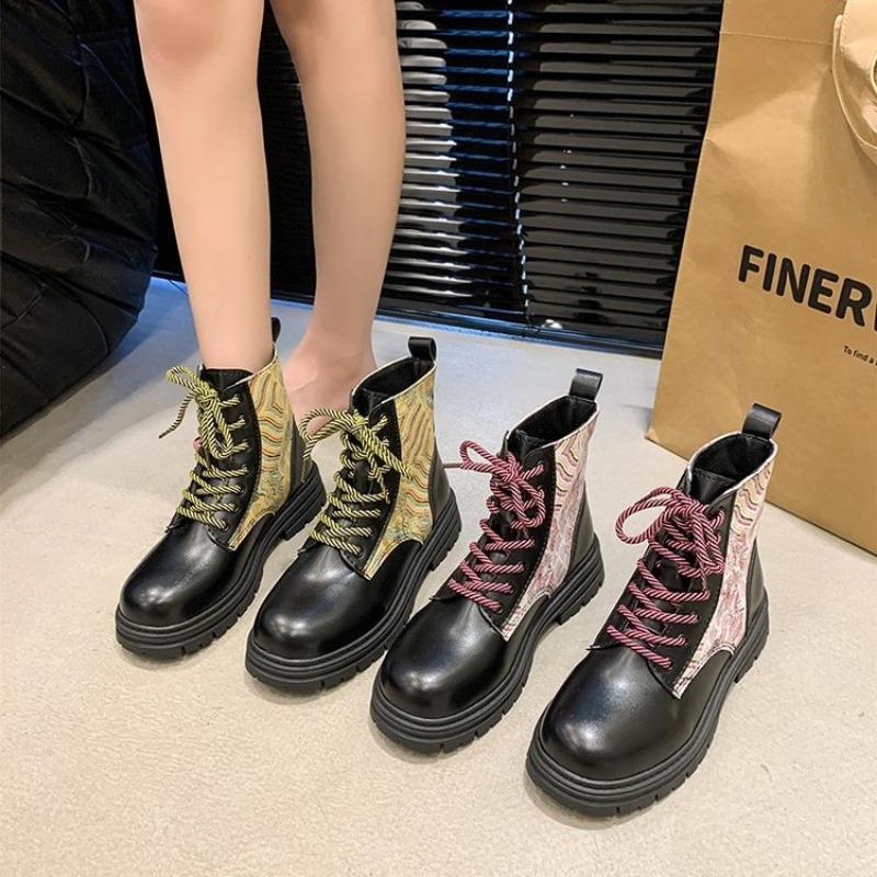 Autumn and winter new Martin boots women's lace-up comfortable platform short boots 3D printing multi-pattern women's boots