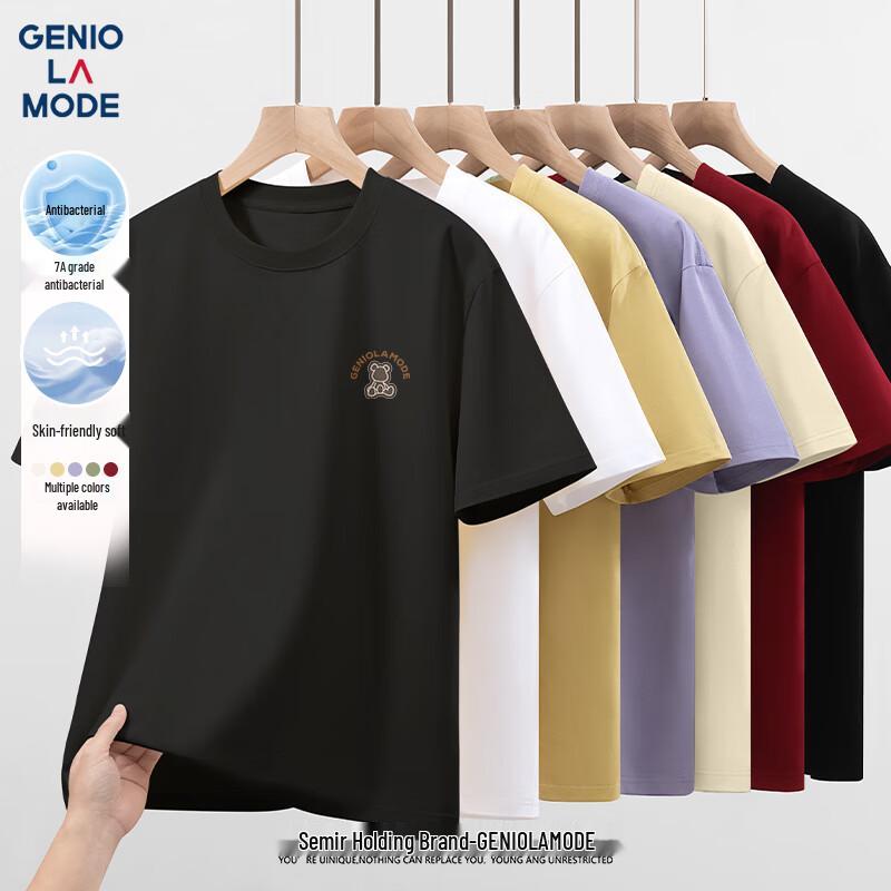 GENIOLAMODE Men s Bear Print Antibacterial Short Sleeve T-Shirt M