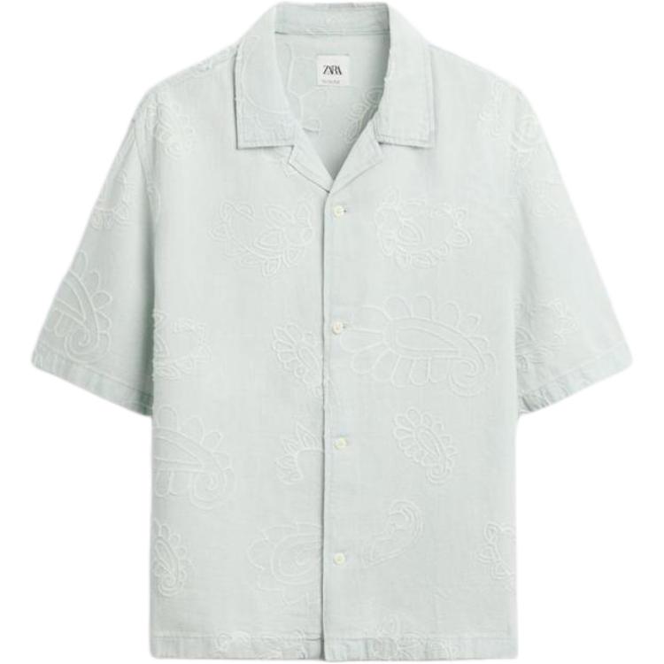 

Zara Loose Cotton Linen Blend Polo Shirt Men shirts Light-Blue 1820325-406 L