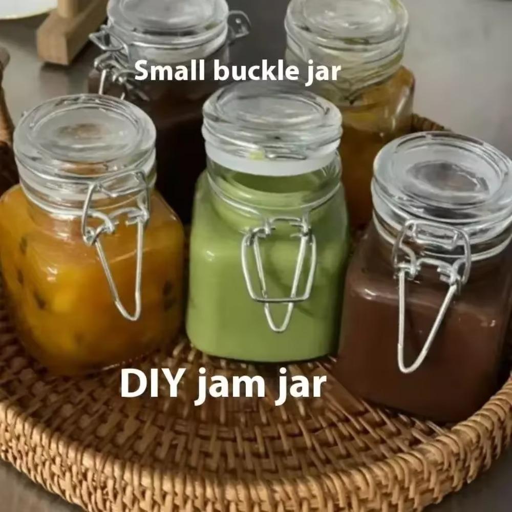 Borcan de sticlă sigilat 50/100ml Capac cu închidere ermetică Sticlă transparentă Sticlă pentru fructe conservate Gura largă Sigiliu cu clips din oțel inoxidabil