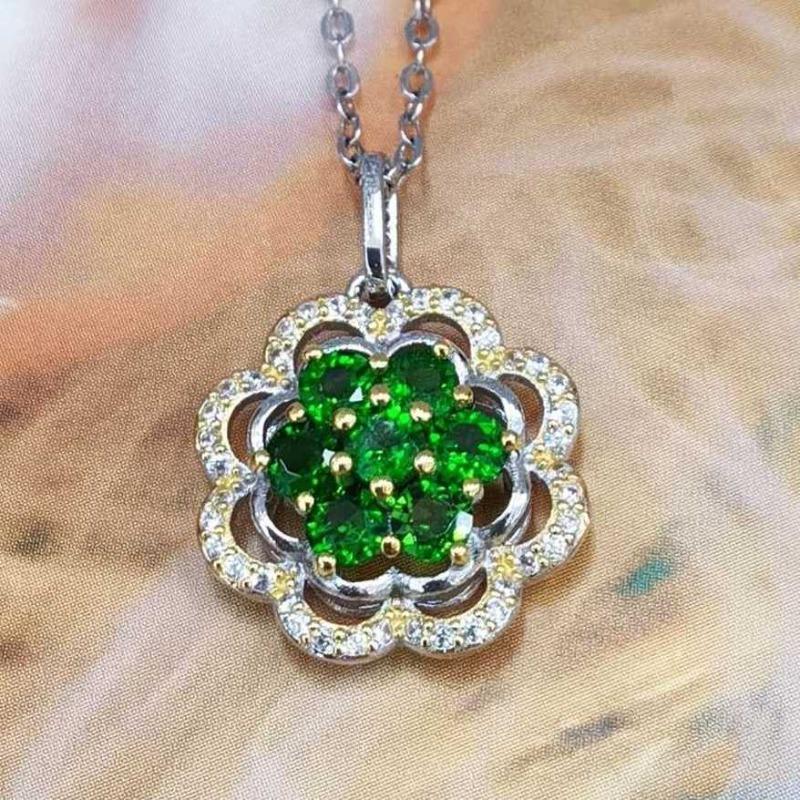 Sace Gems S925 Sterling Silber 3*3MM Natürliche Diopsid Anhänger Halsketten für Womne Engagement Cocktail Party Edlen Schmuck