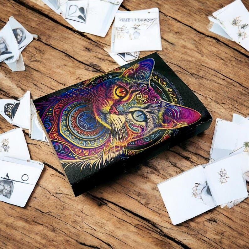 Colorful Cat Leather Notebook – Handcrafted Vintage Leather Diary