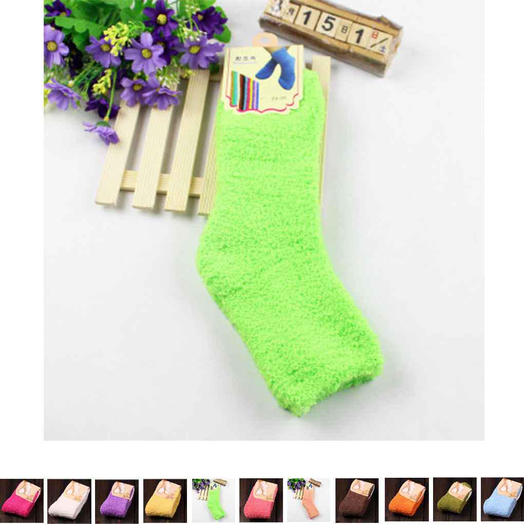 Fashion Casual Home Women Girls Soft Bed Floor Socks Fluffy Warm Pure Color