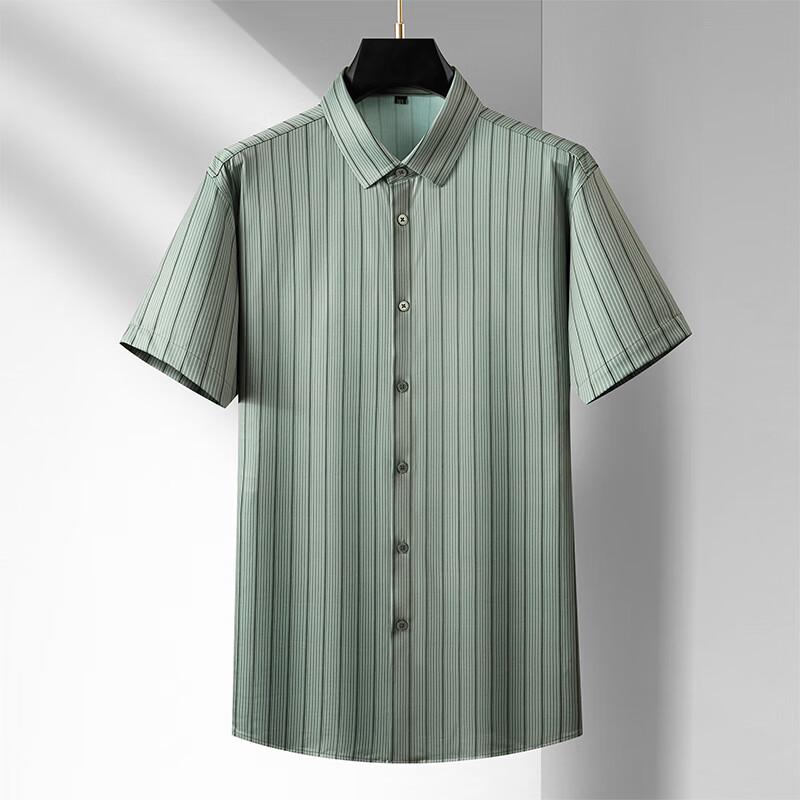 Men's Plus Size Mulberry Silk Blend Striped Short Sleeve Shirt