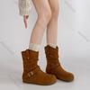 Fashion Retro Suede Buckle Western Boots Fashion Casual Ladies Flat Bottom Slip On Solid Color Short Botines Spring Autumn Women's Shoes