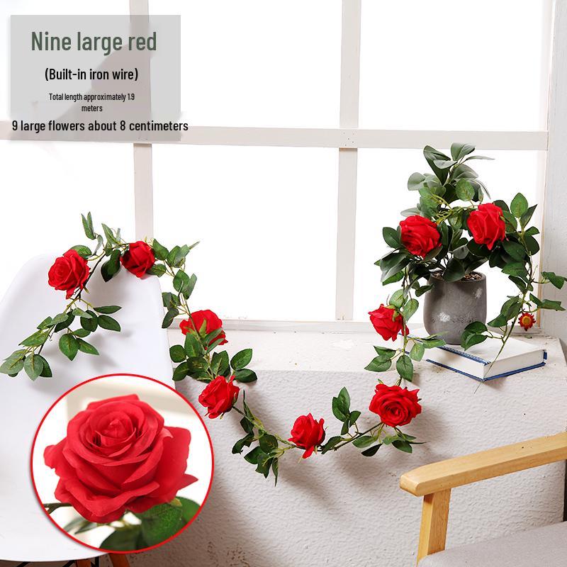 Artificial Rose Vine Ceiling Decor for Air Conditioning Pipe and Hanging Baskets