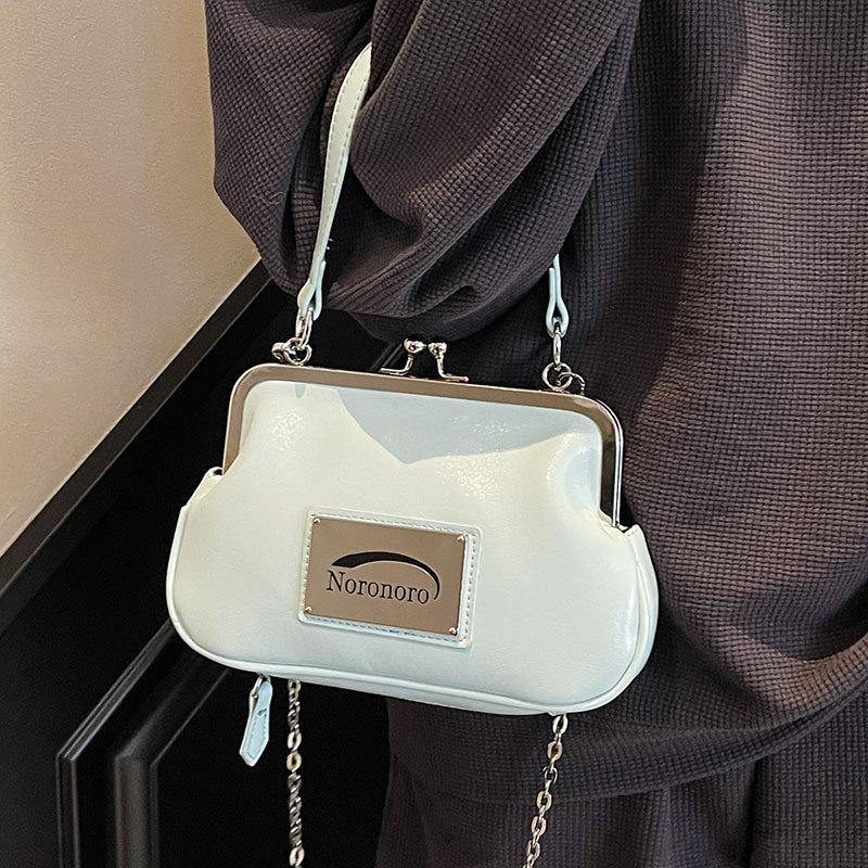 Fashion Trend Simple Light Luxury Oil Wax Leather Portable Clip Dinner Bag Versatile Korean Foreign Style Messenger Change Bag Woman