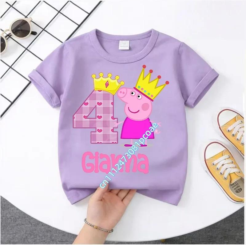 summer T-shirt Peppa Pig 1-8 years old children' Polyester short-sleeved boys' sports shirt, girls' casual top with digital print