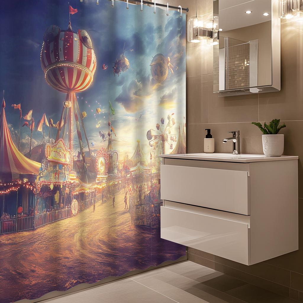 1PC Oil Painting Carnival Celebration Shower Curtain, Traditional Design, Polyester Fabric, for Bathroom & Home Decor