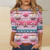 Women's Fashionable Casual Three Quarter Sleeve Christmas Printed Round Neck Top