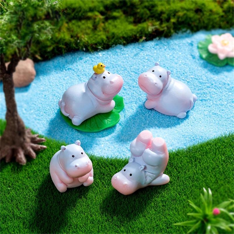 Pack of 6 Cute Hippo Figurines Resins Minaiture Ornaments Decors for Living Room Bedroom Office and Festives Celebration