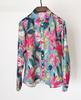 Clearance Women's French Art Print Silk-Cotton Button-Down Long Sleeve Shirt - Medium