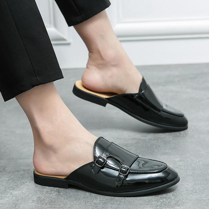 Summer New Men's Half Slippers Classic Black Loafers Breathable slippers Casual  Loafer Lightweight Flats Sandals Big Size47