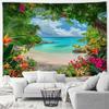 Seaside Beach Tapestry Island Coconut Tree Sunbed Hawaii Ocean Landscape Fabric Home Living Room Garden Decoration Wall Hanging