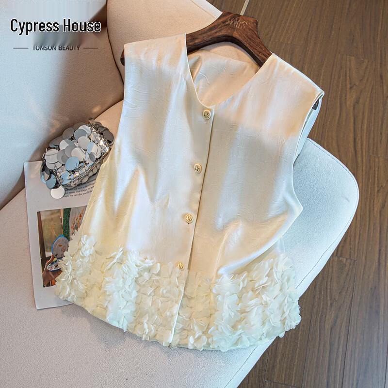 Sibaishi Women s Satin Round Neck Vest with 3D Petal Hem L