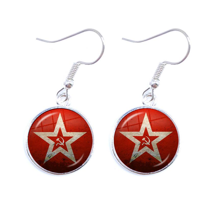 Soviet USSR Stalin Lenin Drop Earrings Classic Red Star Hammer Sickle Communism Emblem CCCP Glass Cabochon Ear Jewelry For Women