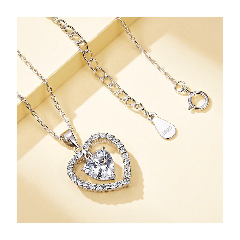 S925 Sterling Silver Ladies Heart Pendant Necklace European and American Ladies Holiday