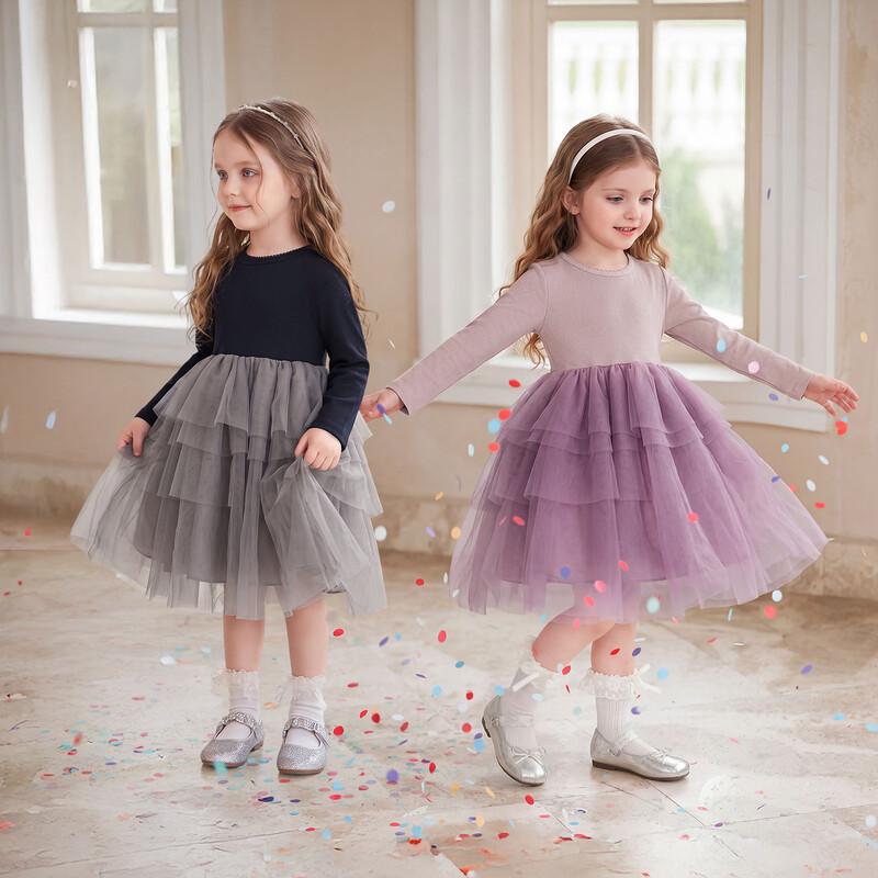 JELLYBABY Girls' Elegant Mesh Patchwork Princess Dress