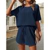 round Neck T-shirt Loose Shorts Set Pure Color Crew Neck T-shirt Loose Shorts Suit