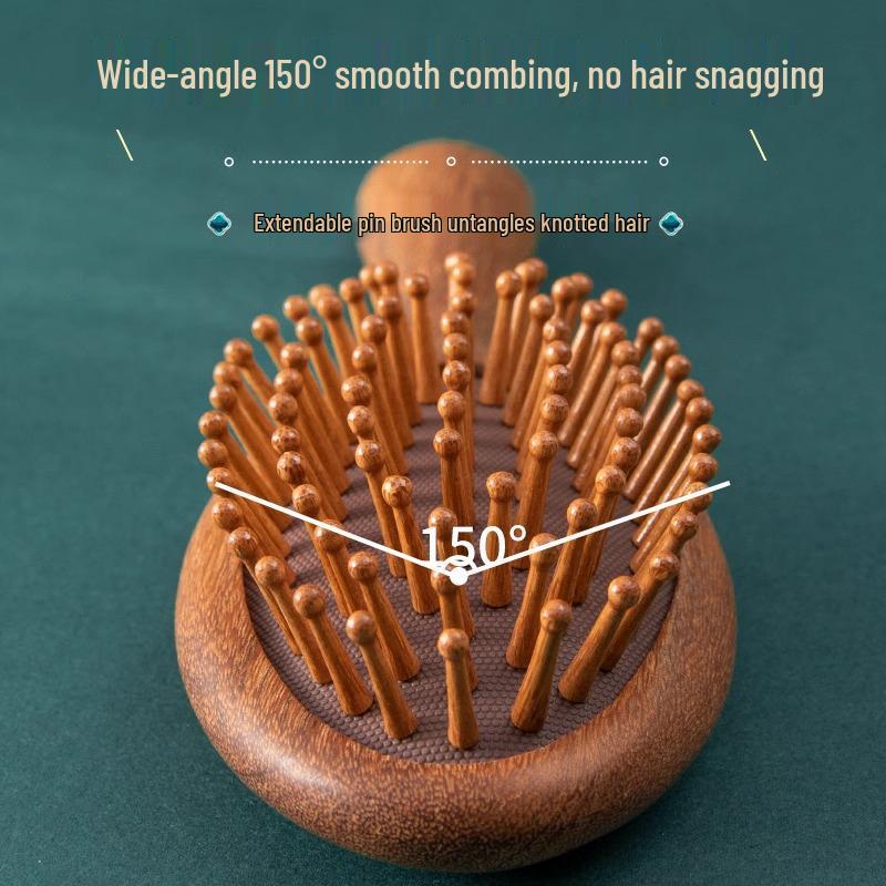 Women's Portable Sandalwood Airbag Cushion Comb - Long, Massaging Scalp & Meridian Wooden Hairbrush