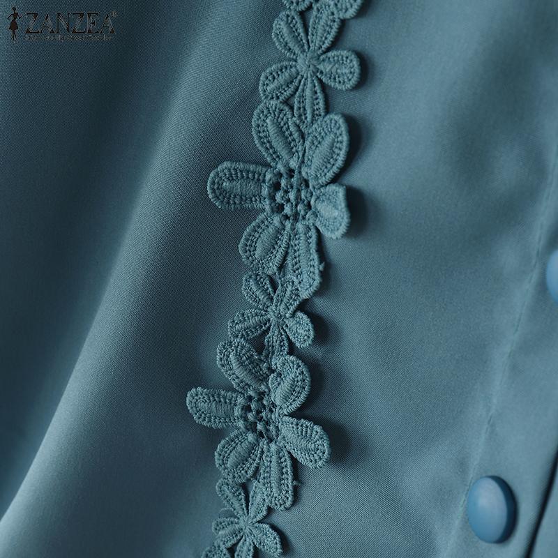 ZANZEA Women Square Neck Casual Flower Splice Summer 3/4 Sleeve Blouse