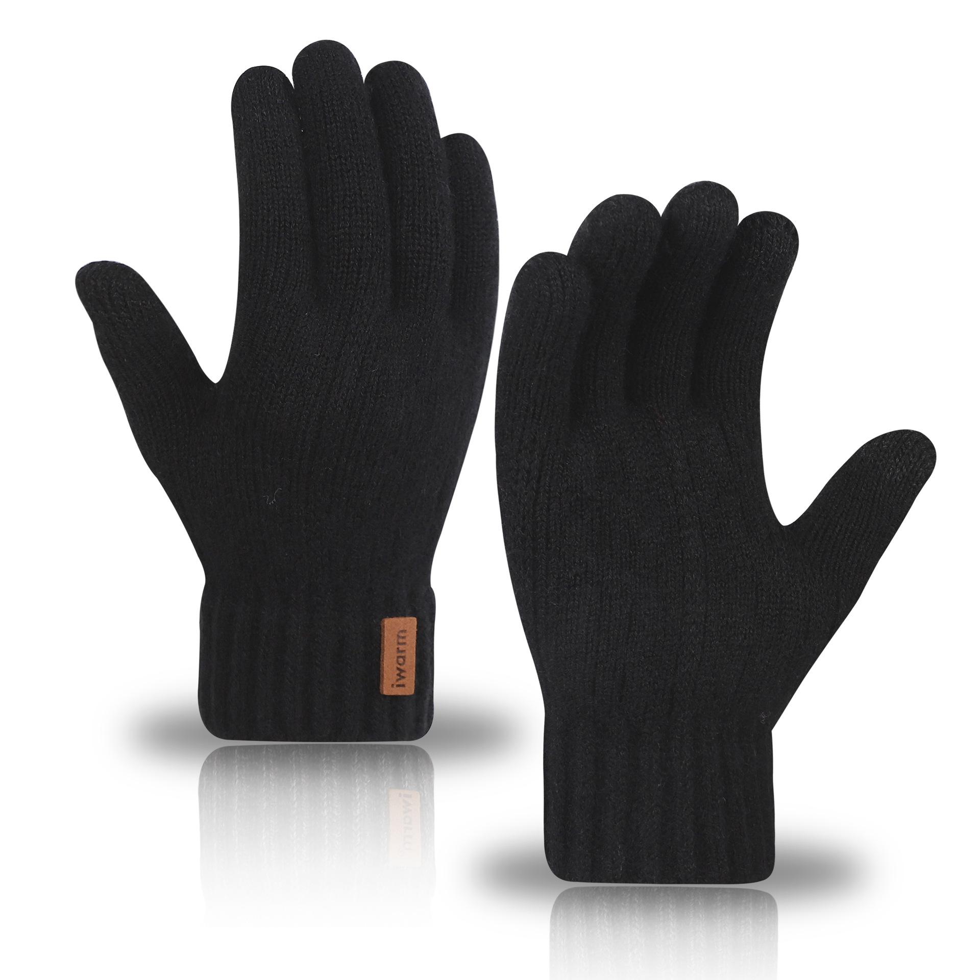 Gestrickte warme Handschuhe aus Alpakawolle für Damen und Herren, kältebeständige Touchscreen-Handschuhe für Herbst und Winter average size black