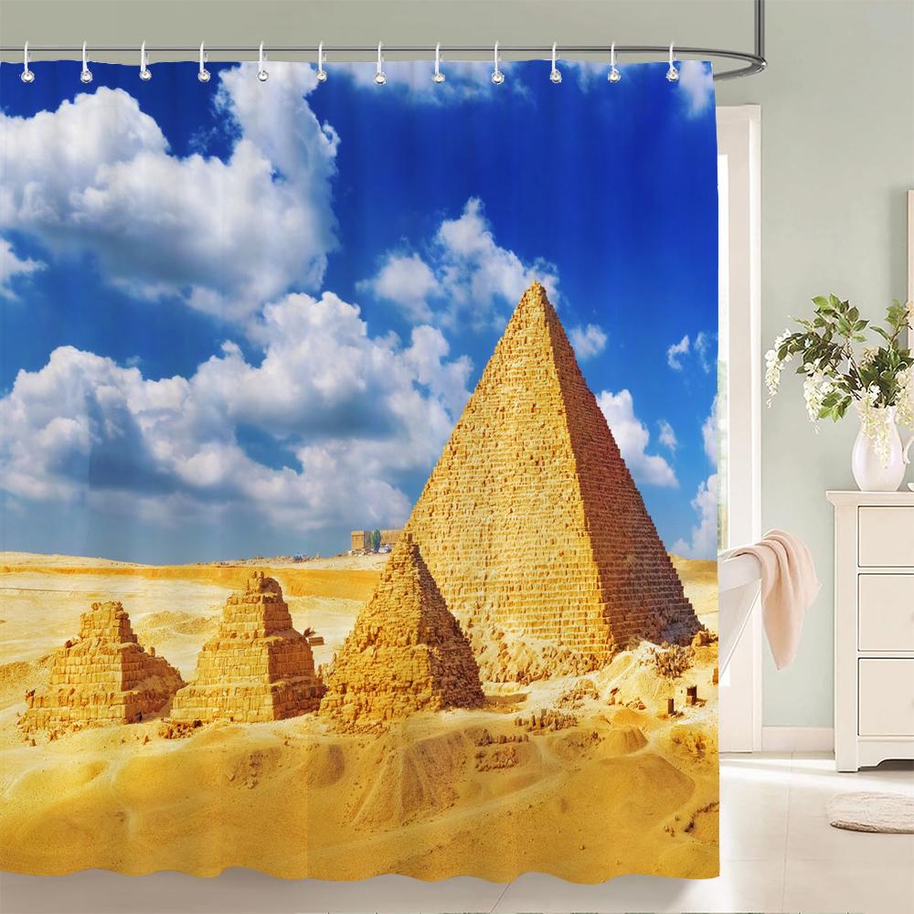 Ancient Egypt Pyramid Scenery Printed Shower Curtain With Hooks Decor Polyester Waterproof Bathroom Curtain 3D Shower Curtains