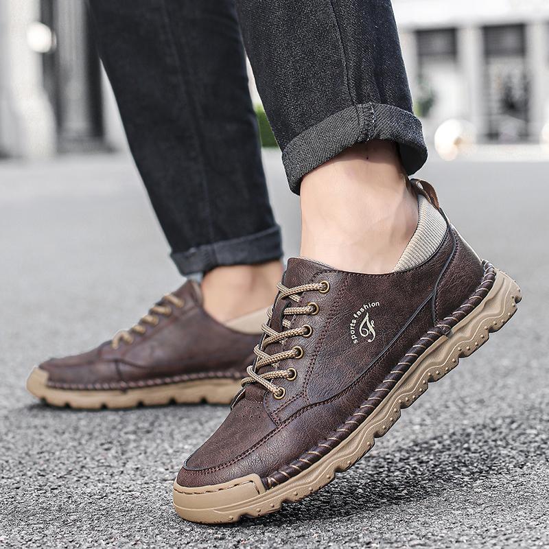 Fashionable Men's Breathable Casual Leather Shoes 2025 New Outdoor Versatile Lace Up Comfortable Sports Casual Leather Shoes