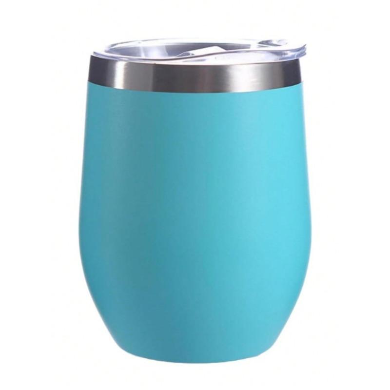 

Wine Tumbler With Push Lid, Stemless Insulated Wine Glasses, Double Wall Vacuum Stainless Steel Travel Tumbler Light Blue