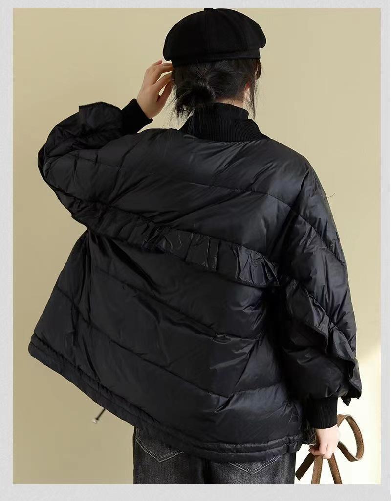 2025 Women's Winter Oversized Lotus Leaf Collar Zipper Jacket: Trendy, Lightweight, Warm Streetwear.