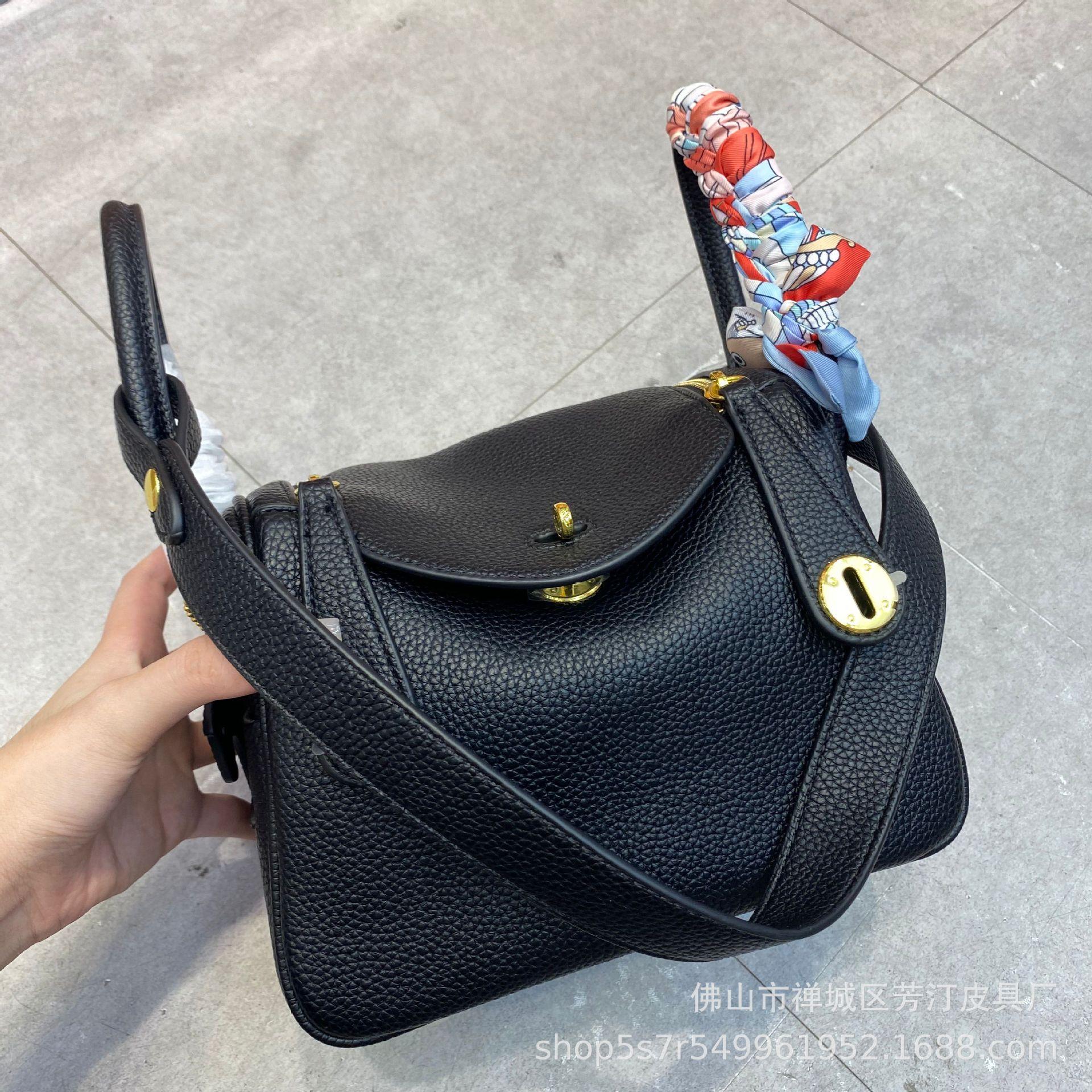 Bag retro soft cowhide lychee pattern portable shoulder crossbody macaron 19cm