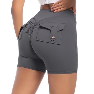 Pantalones cortos deportivos de yoga Auroth para mujer con bolsillos, leggings elásticos de alta elasticidad para gimnasio y fitness, pantalones cortos de cadera color melocotón