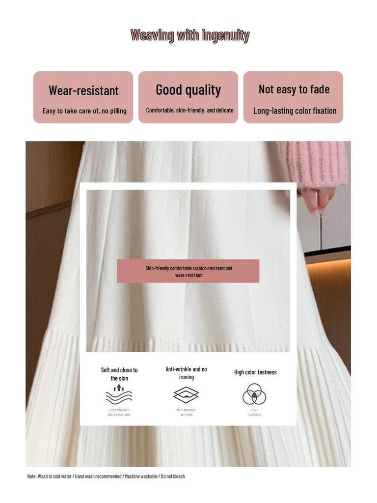 2025 New Women's High Waist Knitted A-line Pleated Midi Skirt for Autumn/Winter