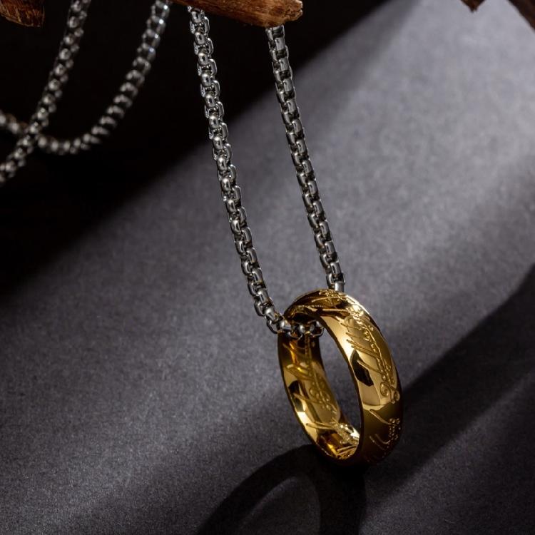 Men's Titaniums Steel Necklace Retro Finger Ring Charm Pendant Clavicle Chain Handmade Choker Music Festival Jewelry