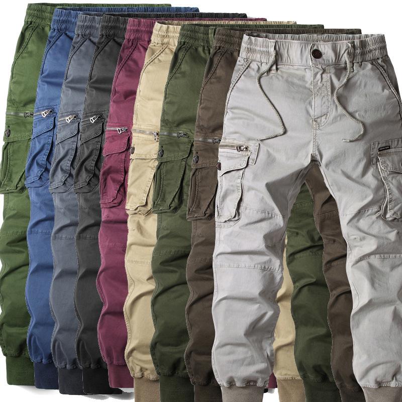 2024 Spring/Summer Men's Solid Color Casual Cargo Pants 8017, Plus Size Available
