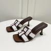 2024 New Brand Summer High Heel Women Slippers Fashion Square Toe Slip On Slides Ladies Elegant Party Dress Sandalias