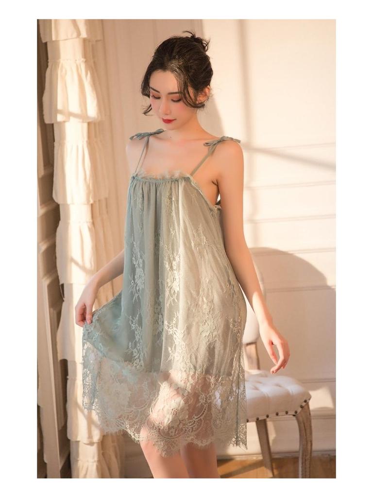 Camisón de encaje de tirantes de verano para mujer - Lencería y pijamas sexys con atadura
