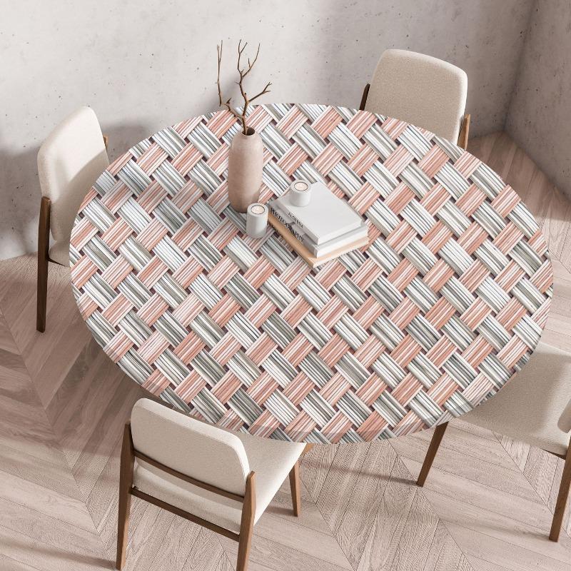 Wooden Patterns Round Table Cover Waterproof Oilproof Stain-Resistant Print Elastic Tablecloth for Kitchen Home Dustproof Decor