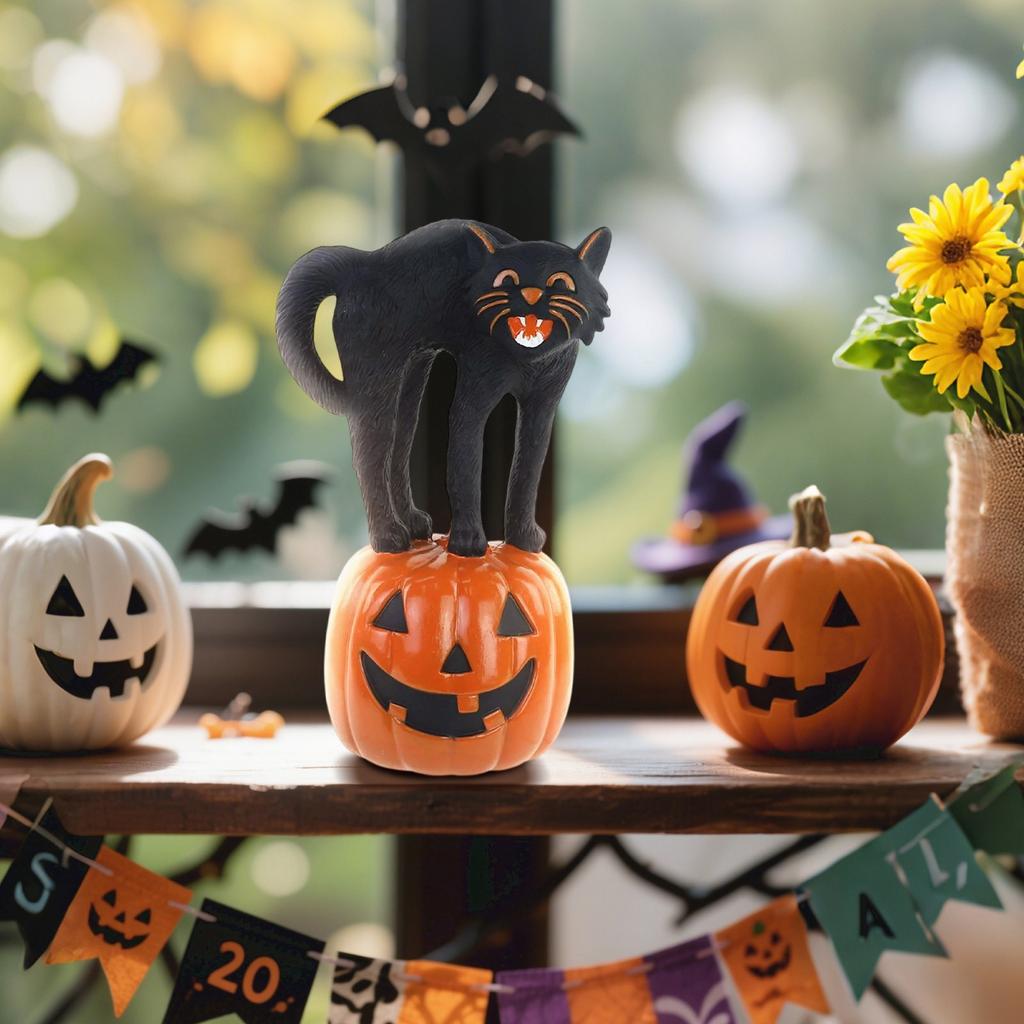 Halloween Trophy Best Costume  Cat On Pumpkin Trophy Scariest Costume Contest Los Muertos Halloween Decor