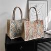 Blomstermønster for kvinner Tote Skuldervesker Retro Stor kapasitet Bomull Lin Håndveske Pendling Underarm Bag Uformelle handleposer