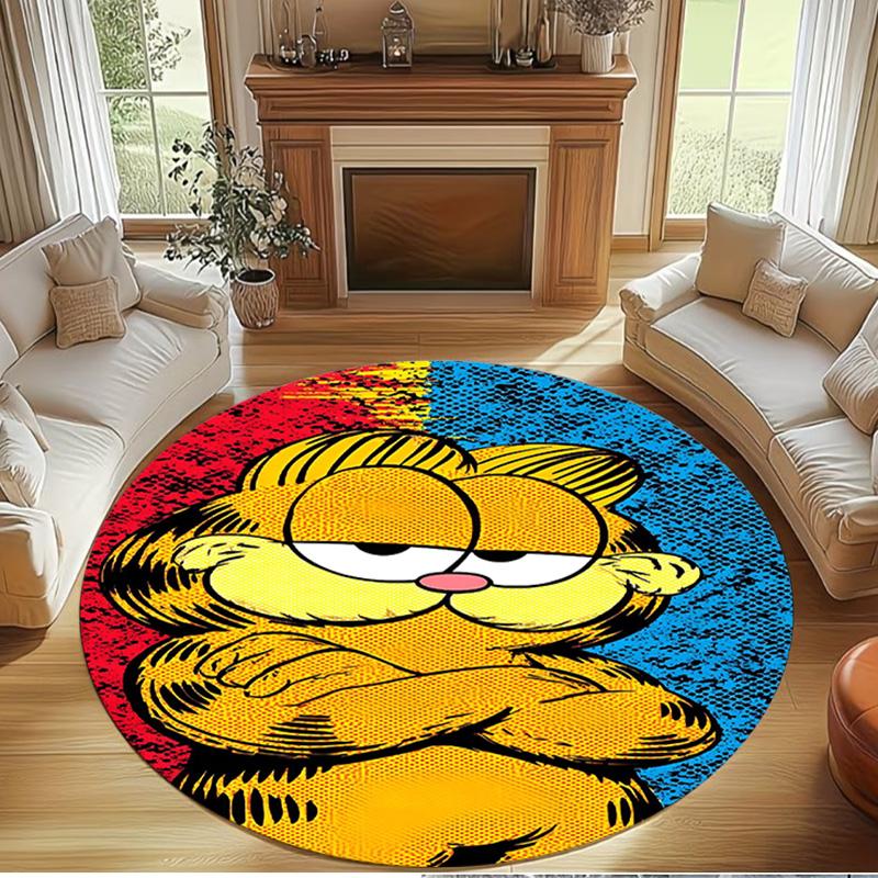 Garfield Baskılı Yuvarlak Halı, Yıkanabilir Zemin Halısı, Giriş Holü Yurt Çamaşır Odası Ofis Çalışma Odası İçin, Ev Dekorasyonu Doğum Günü Noel Hediyesi