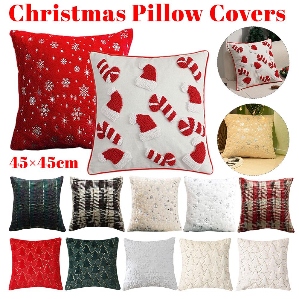 Plush Decorative Cushion Cover Soft Home Decor Christmas Living Room Sofa Throw Pillow Cover Red Embroidered Pillowcase 45×45cm