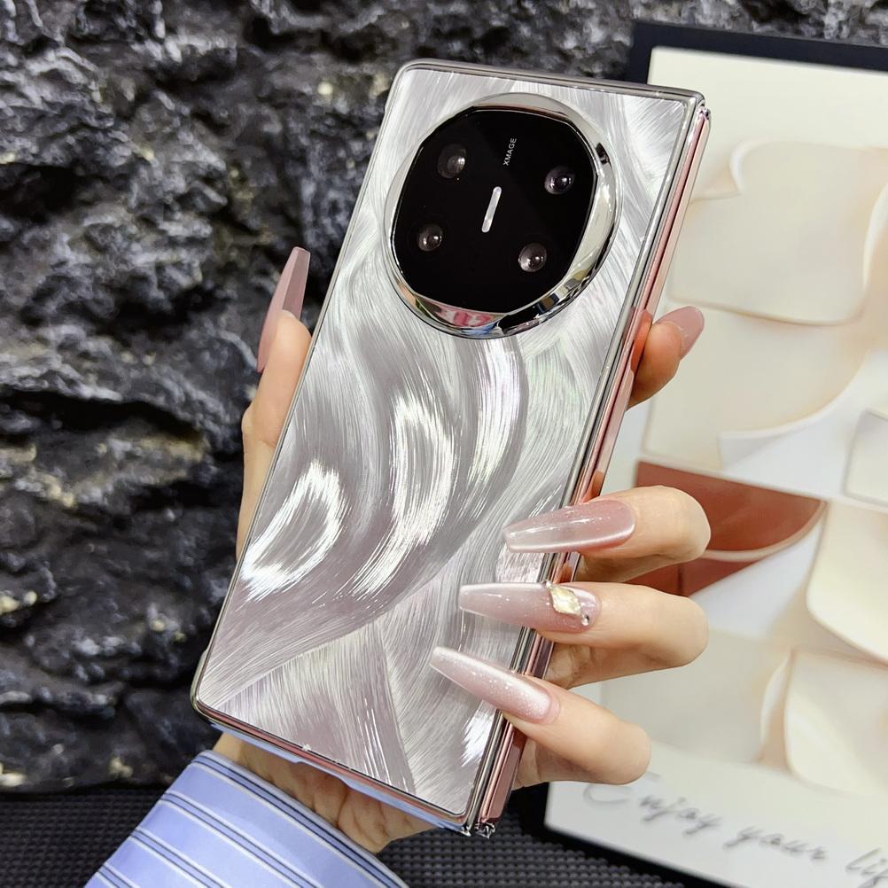 Colorful Galvanized Silver Border Aurora Feather Yarn Phone Case For Huawei Mate X6 huawei mate x5 x3 Camera protect Cover