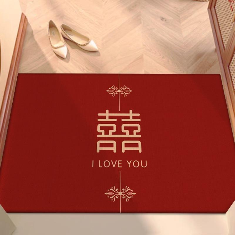 Chinese Wedding Themed Door Mat with Double Happiness Pattern Floor Mat for Home Entrance Decor Adding Festive Blessings