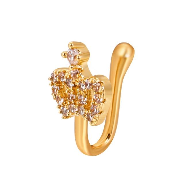 1Pc Copper Fake Piercing Nose Ring Heart Star Crown Clip On Nose Ear Clip Cuff Earring for Women Girl Gift Body Jewelry Nariz
