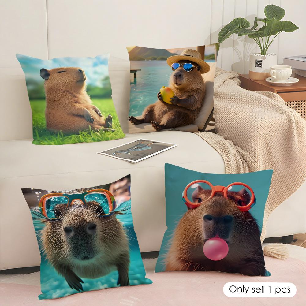 Capybara Cushion Cover Soft Short Plush Pillow Cover Smooth Cozy Texture Aesthetic Cushion Case Home Decor