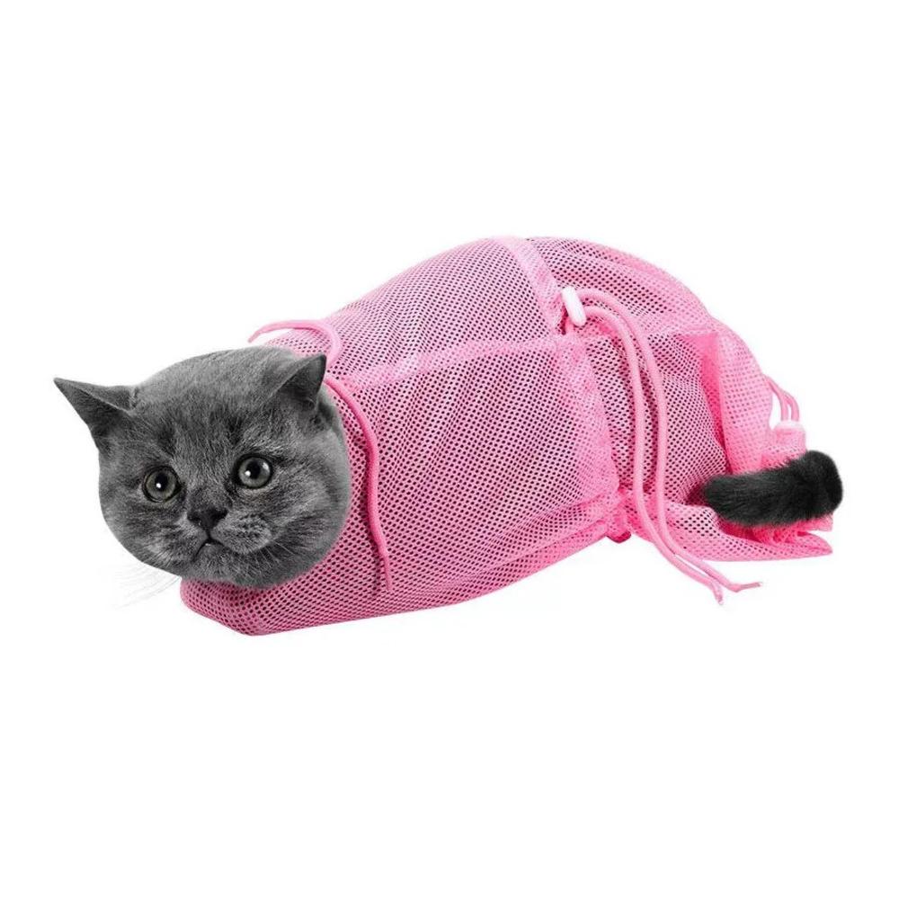 

Кошачья сумка для груминга, сетчатая сумка для душа, регулируемая, многофункциональная, дышащая, устойчивая к укусам и царапинам, сумка для кошек розовый