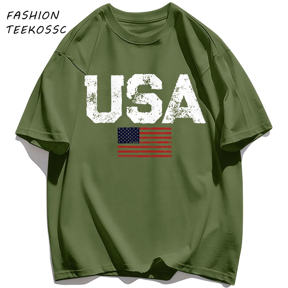 Usa Letter American Flag Printing TShirt Men Cotton Crewneck T Shirts Summer Loose Clothes Multicolor Trendy Short Sleeve